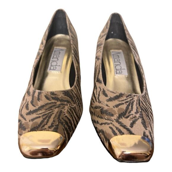 Amanda Smith Shoes Wedge Heels Animal Print Gold Toes & Heels Sz 8 - Picture 3 of 7